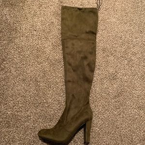 Olive thigh high boots